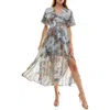 Socialite V-neck Dolman Sleeve Midi Dress In Gray