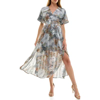 Socialite V-neck Dolman Sleeve Midi Dress In Gray
