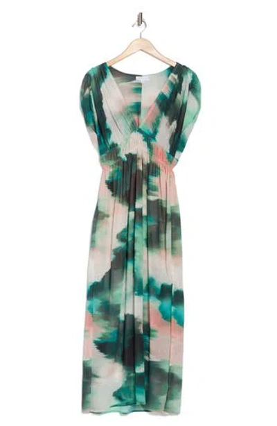 Socialite V-neck Maxi Dress In Green Pink