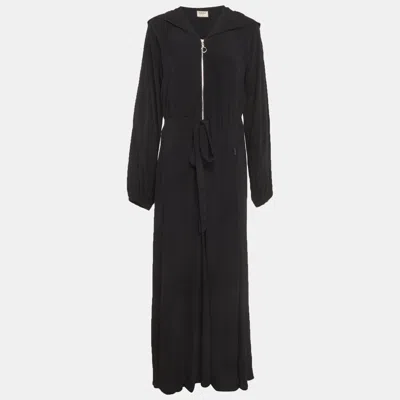 Pre-owned Societa Black Crepe Zipped Hooded Maxi Dress S