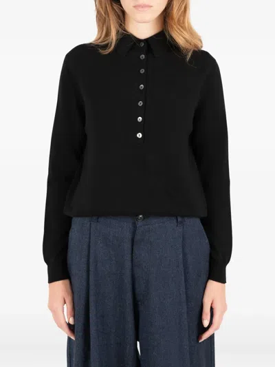 Société Anonyme Buttoned Polo-collar Sweater In Black