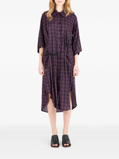 Société Anonyme Checked Tie Waist Midi Dress In Blue