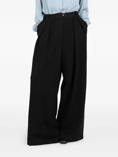 Société Anonyme Pleated Embroidery-detail Trousers In Black