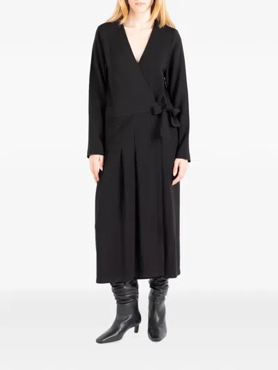 Société Anonyme Pleated Wrap-style Midi Dress In Black