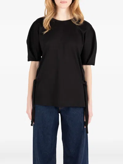 Société Anonyme Tie-detail Puff-sleeve Top In Black