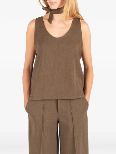 Société Anonyme Tuxedo Neck-tie Sleeveless Top In Brown