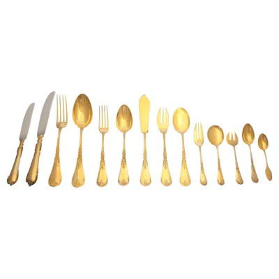 Pre-owned Societe Parisienne D'orfevrerie (odiot) - 184pc. French Vermeil Flatware Set In Gold