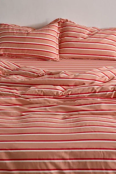 Society 6 Double Stripe Brushed Cotton Duvet Cover Set In Pink At Urban Outfitters