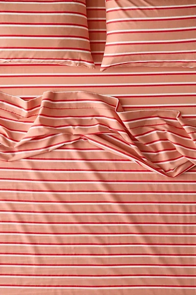 Society 6 Double Stripe Brushed Cotton Sheet Set In Pink At Urban Outfitters