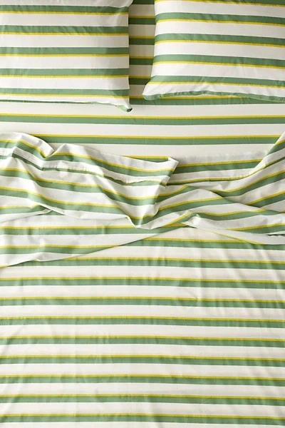 Society 6 Off-set Stripe Brushed Cotton Sheet Set In Green At Urban Outfitters