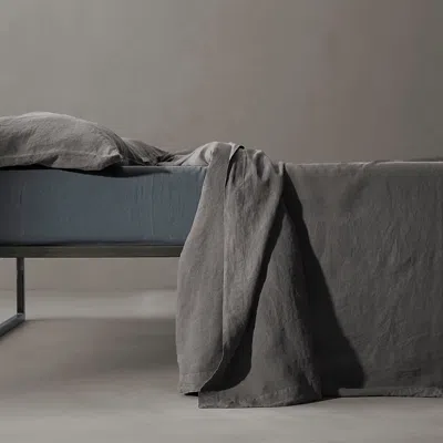 Society Limonta Rem Linen Flat Sheet, King/queen In Fumo