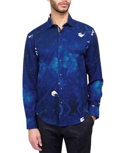 Society Of Threads Men's Regular Fit Non-iron Performance Stretch Floral Print Button-down Shirt In Navy