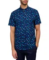 Society Of Threads Men's Regular Fit Non-iron Performance Stretch Micro Floral Print Button-down Shirt In Navy