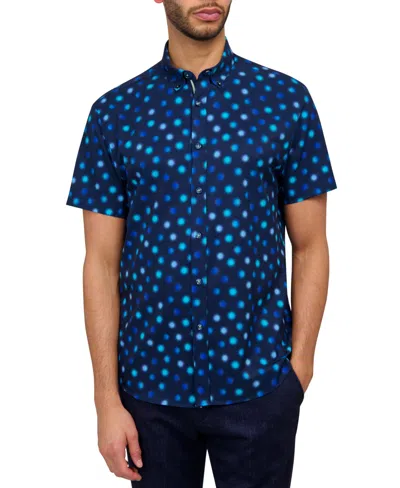 Society Of Threads Men's Regular Fit Non-iron Performance Stretch Micro Floral Print Button-down Shirt In Navy