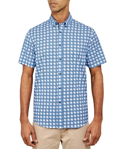 Society Of Threads Men's Regular Fit Non-iron Allover Circle Performance Stretch Button-down Shirt In Blue