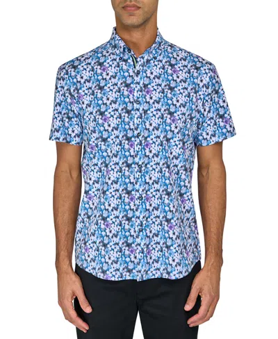 Society Of Threads Men's Regular-fit Non-iron Performance Stretch Blurred Floral Button-down Shirt In Lt Blue