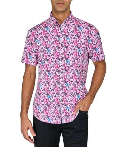 Society Of Threads Men's Regular-fit Non-iron Performance Stretch Blurred Floral Button-down Shirt In Pink