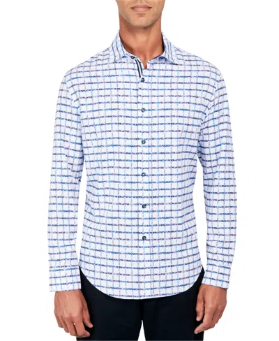 Society Of Threads Men's Regular-fit Non-iron Performance Stretch Floral Grid-print Button-down Shirt In White