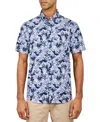 Society Of Threads Men's Regular Fit Non-iron Performance Stretch Leaf Print Button-down Shirt In White