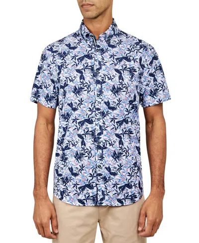 Society Of Threads Men's Regular Fit Non-iron Performance Stretch Leaf Print Button-down Shirt In White