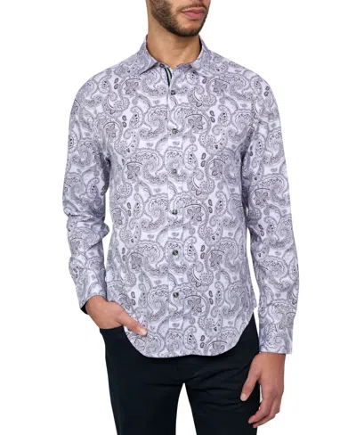 Society Of Threads Men's Regular-fit Non-iron Performance Stretch Paisley Button-down Shirt In White