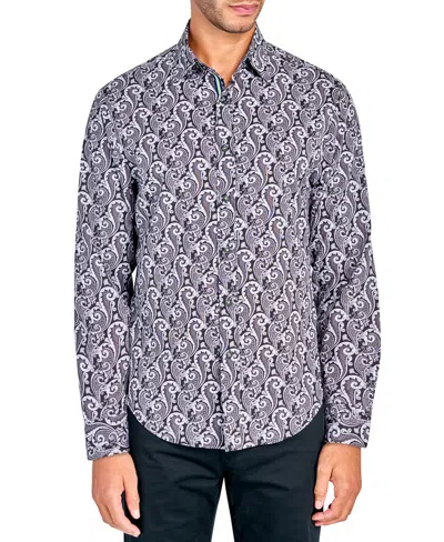 Society Of Threads Men's Regular-fit Non-iron Performance Stretch Paisley Print Button-down Shirt In Black