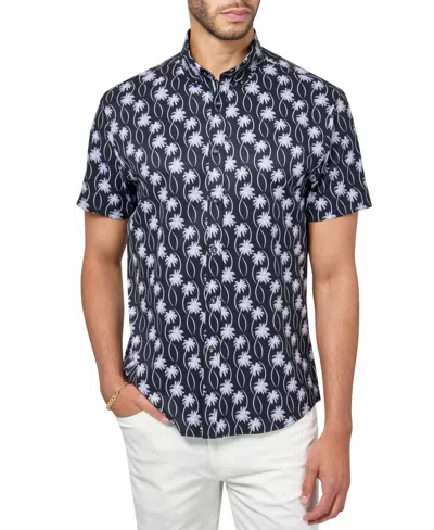 Society Of Threads Men's Regular-fit Non-iron Performance Stretch Palm-print Button-down Shirt In Black