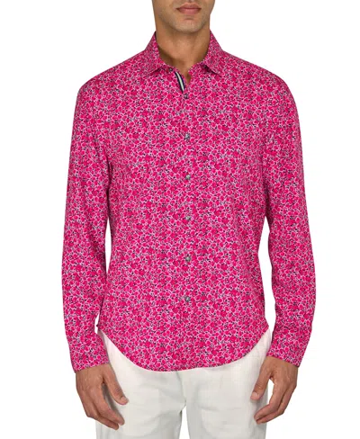 Society Of Threads Men's Regular-fit Non-iron Performance Stretch Rose-print Button-down Shirt In Red