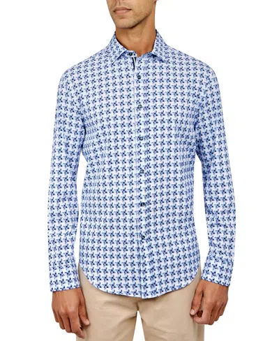 Society Of Threads Men's Regular Fit Non-iron Geo-print Performance Stretch Dress Shirt In White