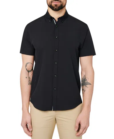 Society Of Threads Men's Regular Fit Non-iron Performance Stretch Solid Button-down Shirt In Black