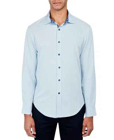 Society Of Threads Men's Regular Fit Non-iron Performance Stretch Solid Button-down Shirt In Blue