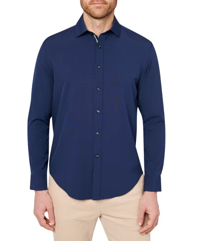 Society Of Threads Men's Regular Fit Non-iron Performance Stretch Solid Button-down Shirt In Navy