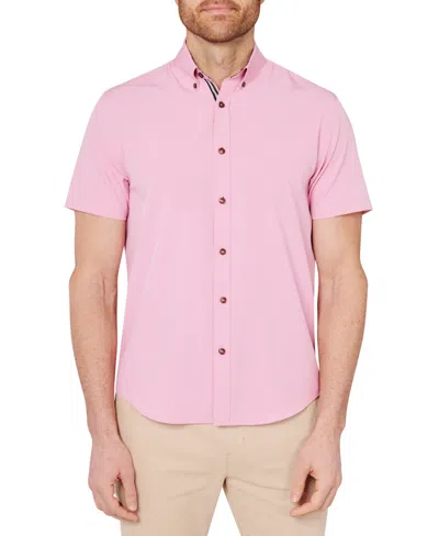 Society Of Threads Men's Regular Fit Non-iron Performance Stretch Solid Button-down Shirt In Pink