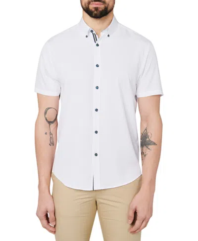 Society Of Threads Men's Regular Fit Non-iron Performance Stretch Solid Button-down Shirt In White