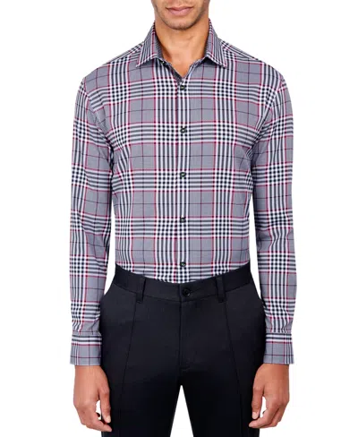 Society Of Threads Men's Regular Fit Non-iron Plaid-print Performance Stretch Dress Shirt In Burgundy
