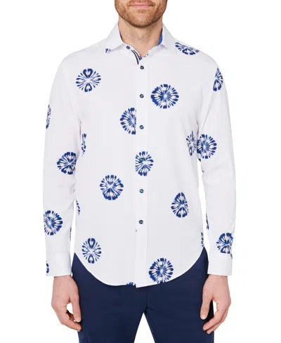 Society Of Threads Men's Slim Fit Non-iron Floral Performance Stretch Button-down Shirt In White