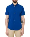 Society Of Threads Men's Slim Fit Non-iron Solid Performance Stretch Button-down Shirt In Navy