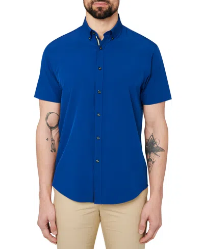 Society Of Threads Men's Slim Fit Non-iron Solid Performance Stretch Button-down Shirt In Navy