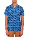 Society Of Threads Men's Slim Fit Non-iron Tropical Print Performance Stretch Camp Shirt In Navy