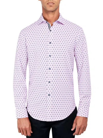 SOCIETY OF THREADS MENS PRINTED POLYESTER BUTTON-DOWN SHIRT