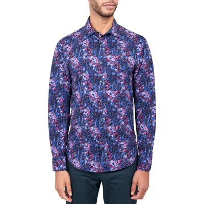 Society Of Threads Mens Printed Polyester Button-down Shirt In Purple