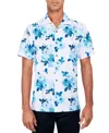 Society Of Threads Shirt Men Blue Floral Stretch Regular Fit Button Up Fts343 In Blue