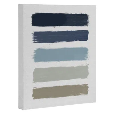 Society6 'blue And Taupe Stripes' - Print In Wrapped Canvas,no Mat