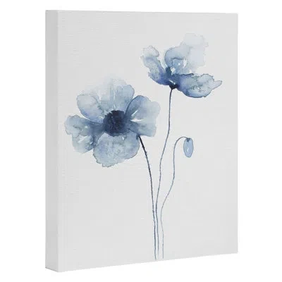Society6 Blue Watercolor Poppies By Chipi Art Studio - Print In Wrapped Canvas,no Mat