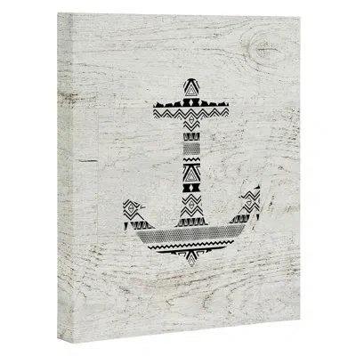 Society6 'girly Trend Black Aztec Anchor White Wood' Graphic Art Print In Wrapped Canvas,no Mat
