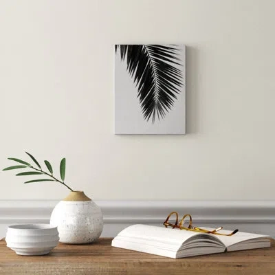 Society6 'palm Leaf Black And White I' - Print In Wrapped Canvas,no Mat