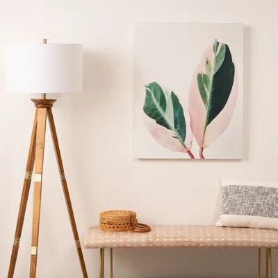 Society6 'pink Leaves I Art' By Cassia Beck - Wrapped Canvas Photograph Print In White;green