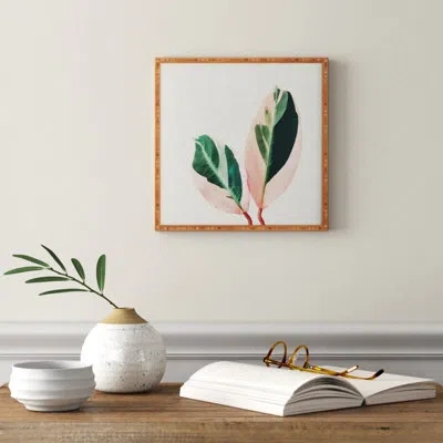 Society6 Pink Leaves I By Cassia Beck - Graphic Art Print In Bamboo Framed