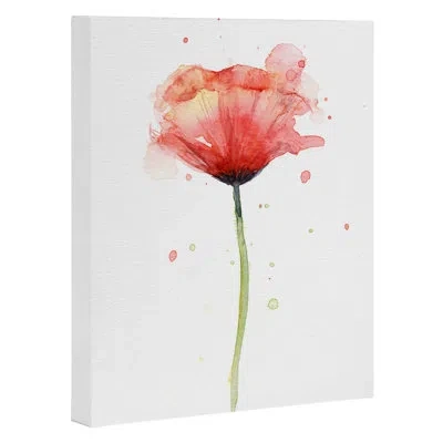 Society6 'poppy Watercolor' Print In Wrapped Canvas,no Mat