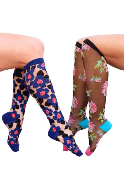 Sock Candy 2-pack Floral Sheer Knee High Socks In Multi